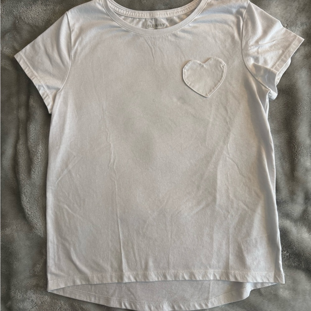 Old Navy White Kids' T-Shirt with Heart Pocket NWOT